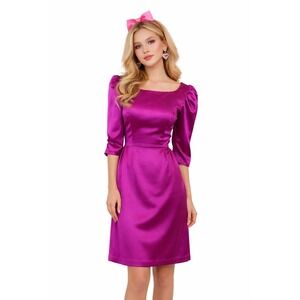 Vintage House of Bianchi Satin Puff Sleeve Dress Prom Barbie Core Sz 10 READ